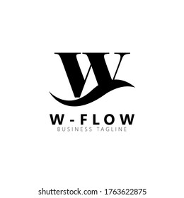 Plantilla de diseño vectorial de logotipo de flujo W de letra inicial. Letra negra aislada sobre fondo blanco. Puede utilizarse para el logotipo o el símbolo de la empresa
