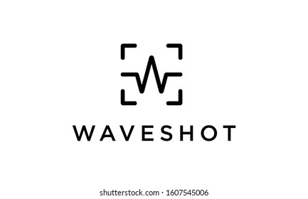 Initial Letter W with Focus Shot Shutter Photography Waveform Heartbeat Logo Design