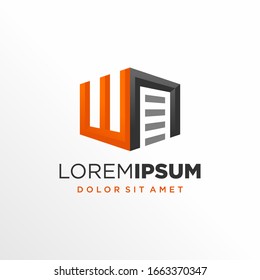 Diseño del logotipo de la puerta de garaje de la letra inicial W