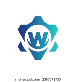 Initial Letter W gear engineering logo design vector