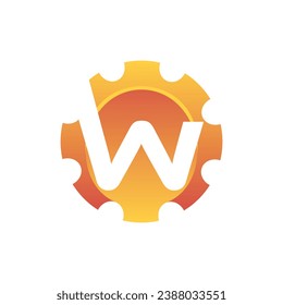 Diseño del logotipo de ingeniería del engranaje de la letra W