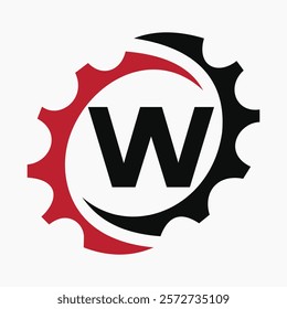 Initial Letter W Gear Logo Design Template. Automotive Gear Logo for Business and Industrial Identity