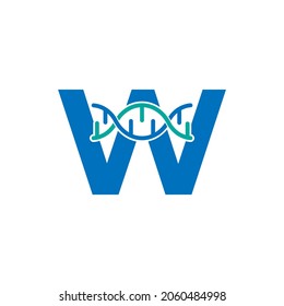 Initial Letter W Genetic Dna Icon Logo Design Template Element. Biological Illustration