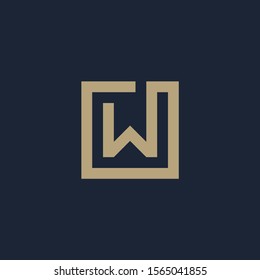 initial letter W geometric with square frame line art. Suitable for business consulting, studio, room, group, decoration, building, concept design. - vector