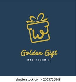 Initial Letter w with Gift Box and Ribbon for Gift Present Toys Store Retail Business Logo Design Template