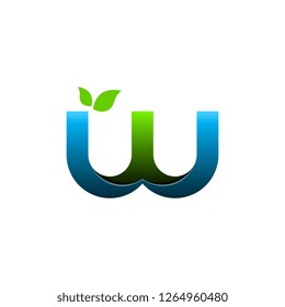 Initial Letter w green blue gradient With Leaf Logo for business - Vector