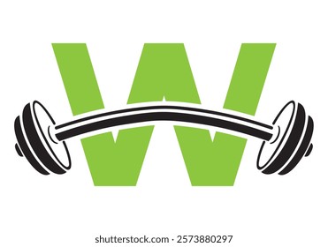 Initial Letter W Gym Logo Design Concept With Straight and Curved Barbell Symbol. Fitness Sign, Bodybuilding, Workout Vector