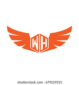 Initial Letter W, H, WH Hexagonal Shape Logo with Wings Icon