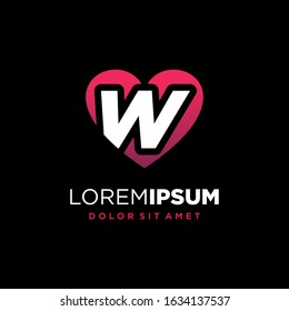 Initial Letter W with Heart or Love Symbol Logo Design
