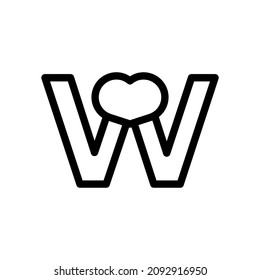 Initial Letter W with Heart Love in Line Style Logo Design Template Element