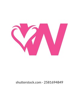 initial letter w heart negative space logo	