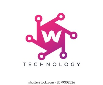 initial Letter W Hexagon Technology Logo icon Vector Design Template