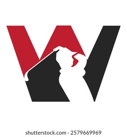 Initial Letter W Hockey Player Logo Concept For Hockey Game Club Symbol Vector Template