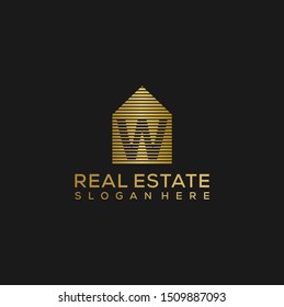 initial letter w house Logo. real estate logo concept. golden vector illustration