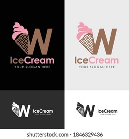 Initial Letter W with Ice Cream Logo Template Design. Vector illustration.