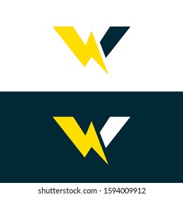 initial letter W icon logo design template with lightning - thunder - bolt - electric - vector