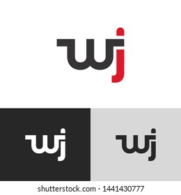 Initial Letter w j linked lowercase logo design template elements. Red letter Isolated on black white grey background. Suitable for business, consulting group company.