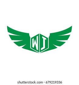 Initial Letter W, J, WJ Hexagonal Shape Logo with Wings Icon