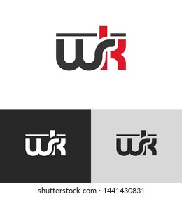 Initial Letter w k linked lowercase logo design template elements. Red letter Isolated on black white grey background. Suitable for business, consulting group company.