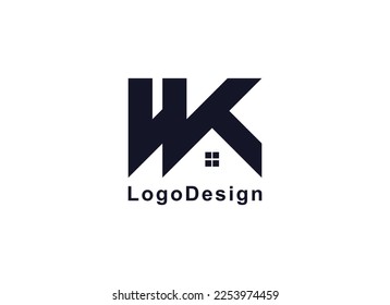 Initial Letter W and K Logo. Geometric Shape Letter WK with Window Icon. Usable for Real Estate, Home, Business and Branding Logos. Flat Vector Design Template Element