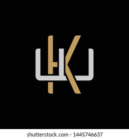 Initial letter W and K, WK, KW, overlapping interlock logo, monogram line art style, silver gold on black background