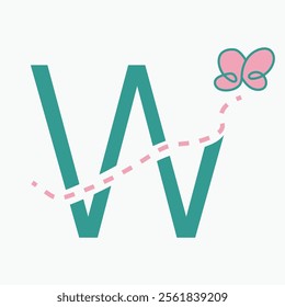 Initial letter W kids logo concept with butterfly symbol vector template. Kid logotype
