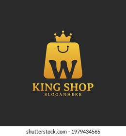Initial letter W King Shop Logo Design Template. Illustration vector graphic. Design concept shop bag and crown With letter symbol. Perfect for E-commerce, sale, discount or store web element.