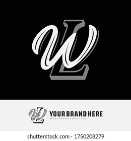 Initial letter W, L, WL or LW  overlapping, interlock, monogram logo, white and gray color on black background