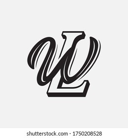 Initial letter W, L, WL or LW  overlapping, interlock, monogram logo, black and white color on white background