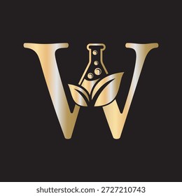 El diseño inicial del logotipo del laboratorio de la letra W se combina con el símbolo del tubo de ensayo y de la hoja