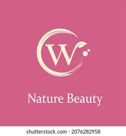 Initial Letter w with Leaf and Circle Brush Splash for Feminine Nature Beauty Spa Aesthetic Salon  Business Logo Idea