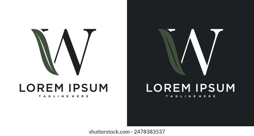 Initial letter W with leaf logo design. Premium Vector