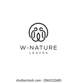 Initial Letter W Leaf Natural Line Art Simple Logo Design Inspiration