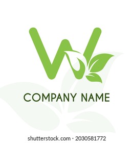 Initial Letter W with Leaves for Green Nature, Environment, Eco Friendly, Agriculture, Gardening, Lawn Service Company Logo Design Concept