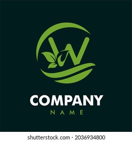 Initial Letter W with Leaves for Green Nature, Environment, Eco Friendly, Agriculture, Gardening, Lawn Service Company Logo Design Concept