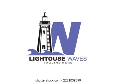 initial Letter W lightouse waves logo