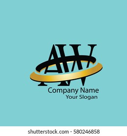 Initial letter A W linked circle uppercase logo black gold.