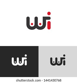 Initial Letter w i linked lowercase logo design template elements. Red letter Isolated on black white grey background. Suitable for business, consulting group company.