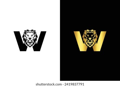 Initial Letter W Lion Head , Elegant Luxury Logo Design Vector. Lion head inside letter W Abstract, creative emblem for logotype, brand identity, company design.