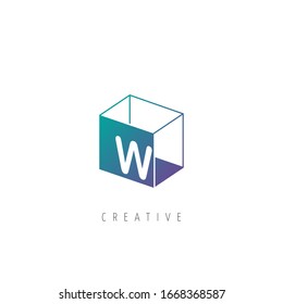Initial Letter W Logo With Box Element. Design Vector Box Logo Template