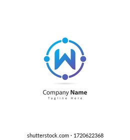 logotipo de letra inicial W con elemento circular y punto. diseño del logotipo de personas de ilustración vectorial. para la empresa. icono