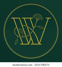 Initial letter W logo decorated with ornamental plants, elegant minimalist, 100% editable vector EPS.