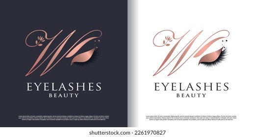 initial letter w logo design template with eyelash icon and creative concept premium vector