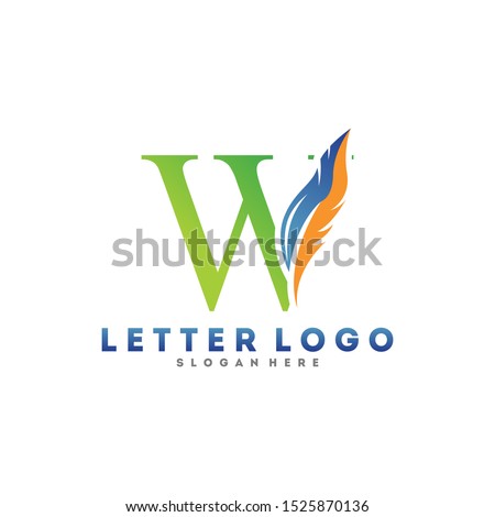 Initial letter W logo with Feather modern minimalist Luxury.