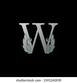 Initial  Letter W Logo Icon Luxury Feather. Monogram silver design concept  luxury feather element and letter logo icon for corporate, lawyer, notary, firm and more brand identity.