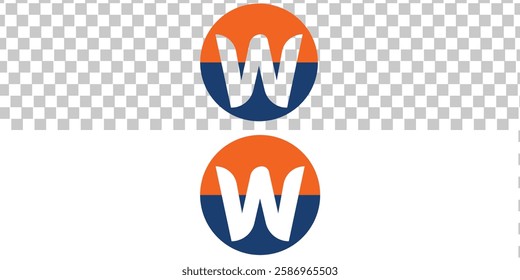 Initial Letter W Logo. Orange and Blue Ellipse  Shape Origami Style isolated on transparent and white Background. Flat Vector Logo Design Template Element for Business and Branding Logos