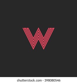 Initial Letter W logo pink line monogram symbol, wedding or business card emblem mockup