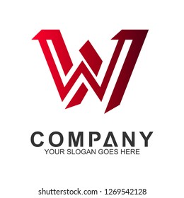 initial letter W logo in red color