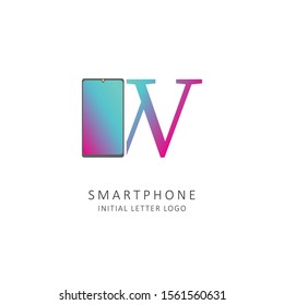 initial letter w logo with smartphone element, phone store logo design vector