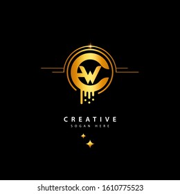 Initial letter W logo with splash background.  gold color vector